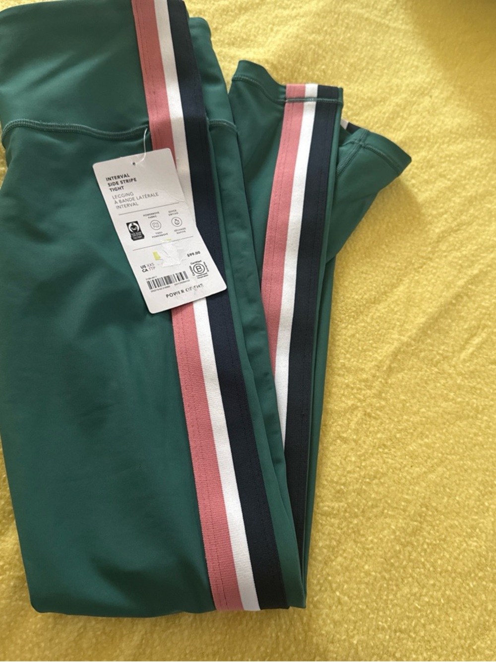 Athleta Green Stripe Side-Panel Leggings with Pink White and Navy Trim